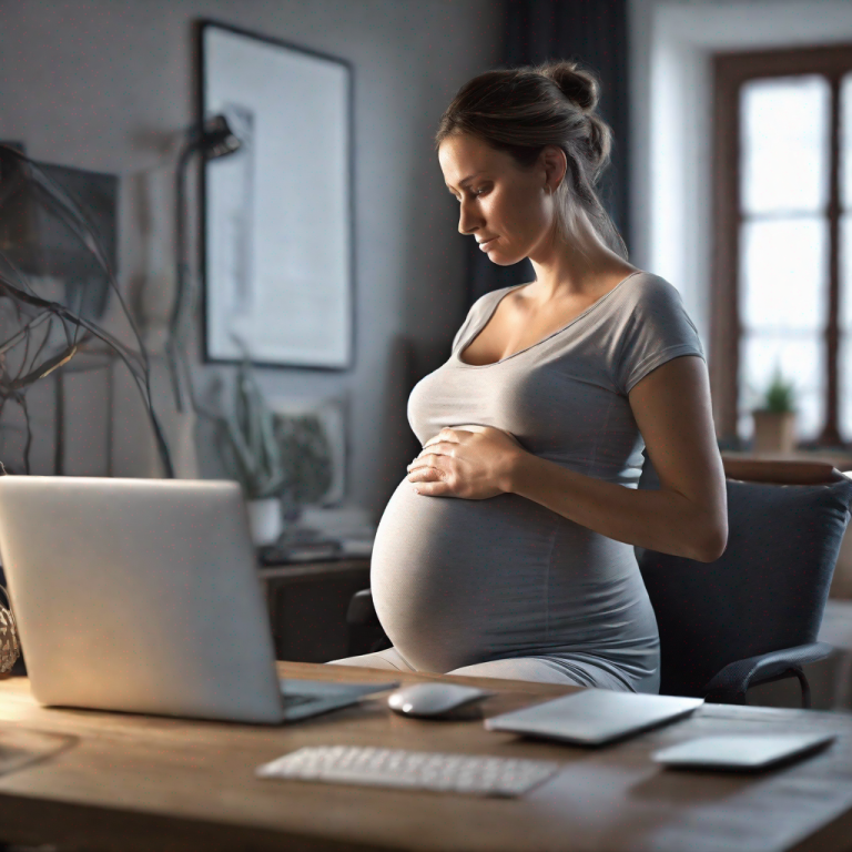 'Une femme enceinte travaillant sur son ordinateur à domicile'